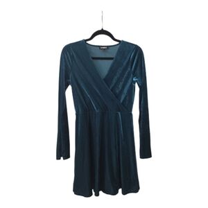 Express Green Velvet Long Sleeve Mini Dress